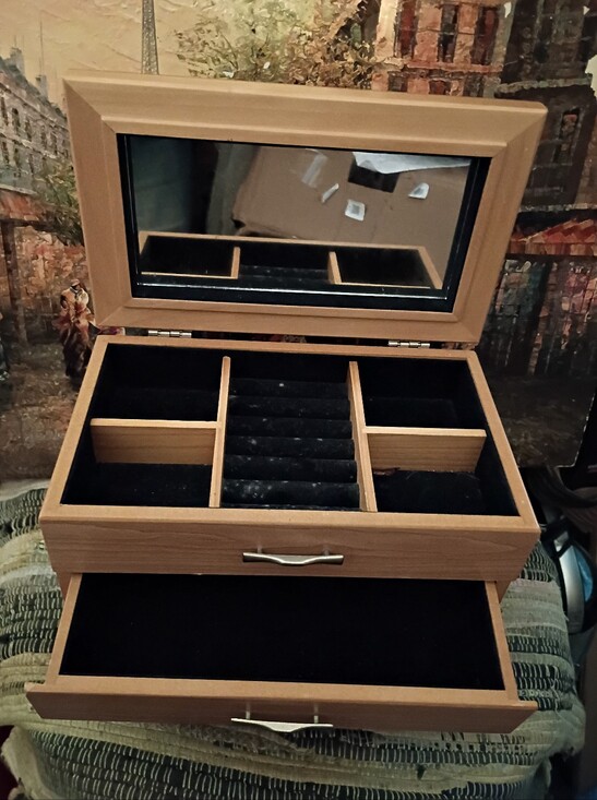 Mele Other - MELE- Bamboo Wood Finish Jewelry Organizer Box with Mirror Tan & Black Velvet.🏠